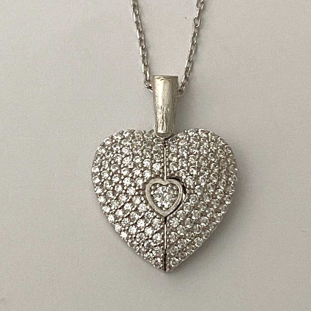 925 Silver double heart initial name cz necklace